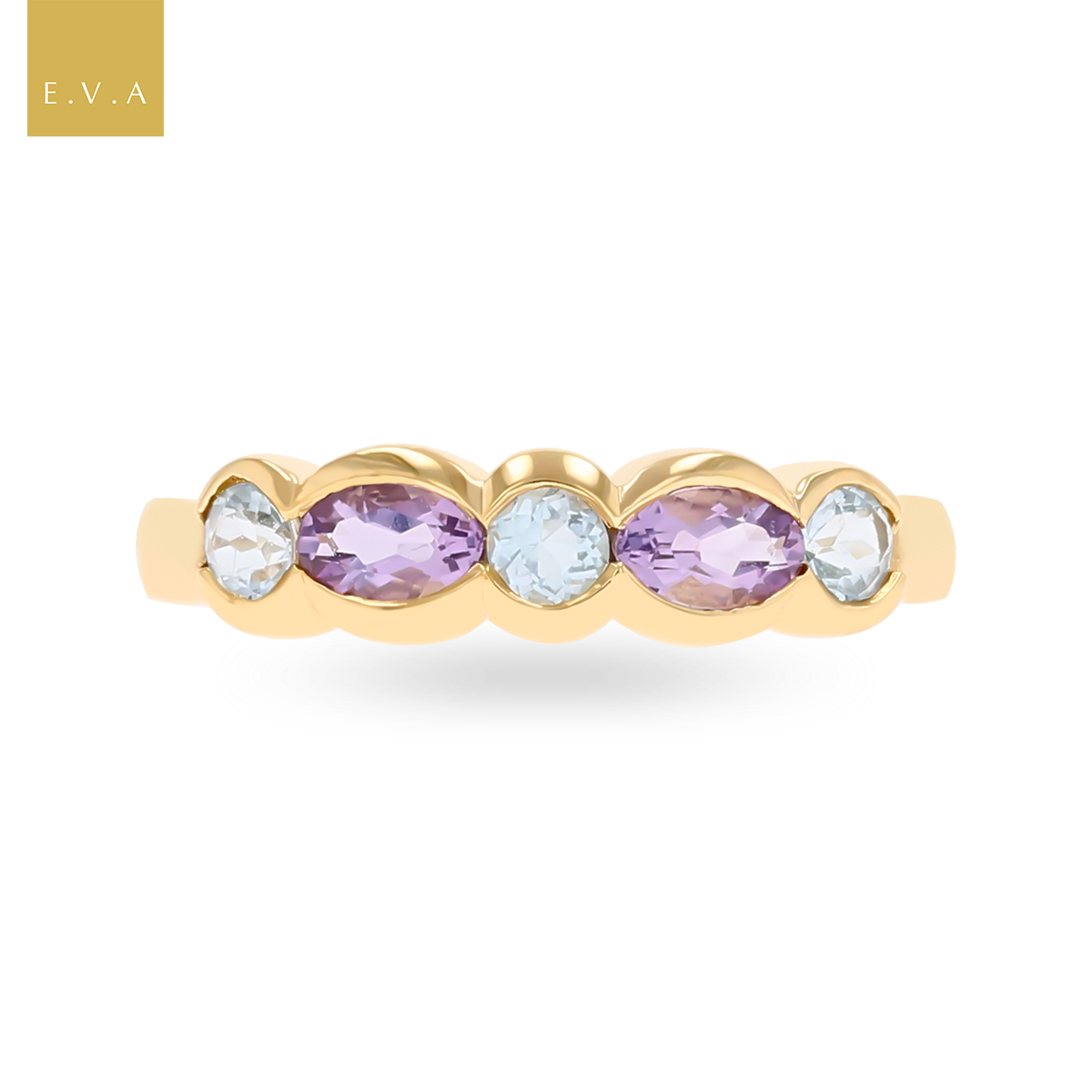 9ct Yellow Gold Blue Topaz & Amethyst Ring