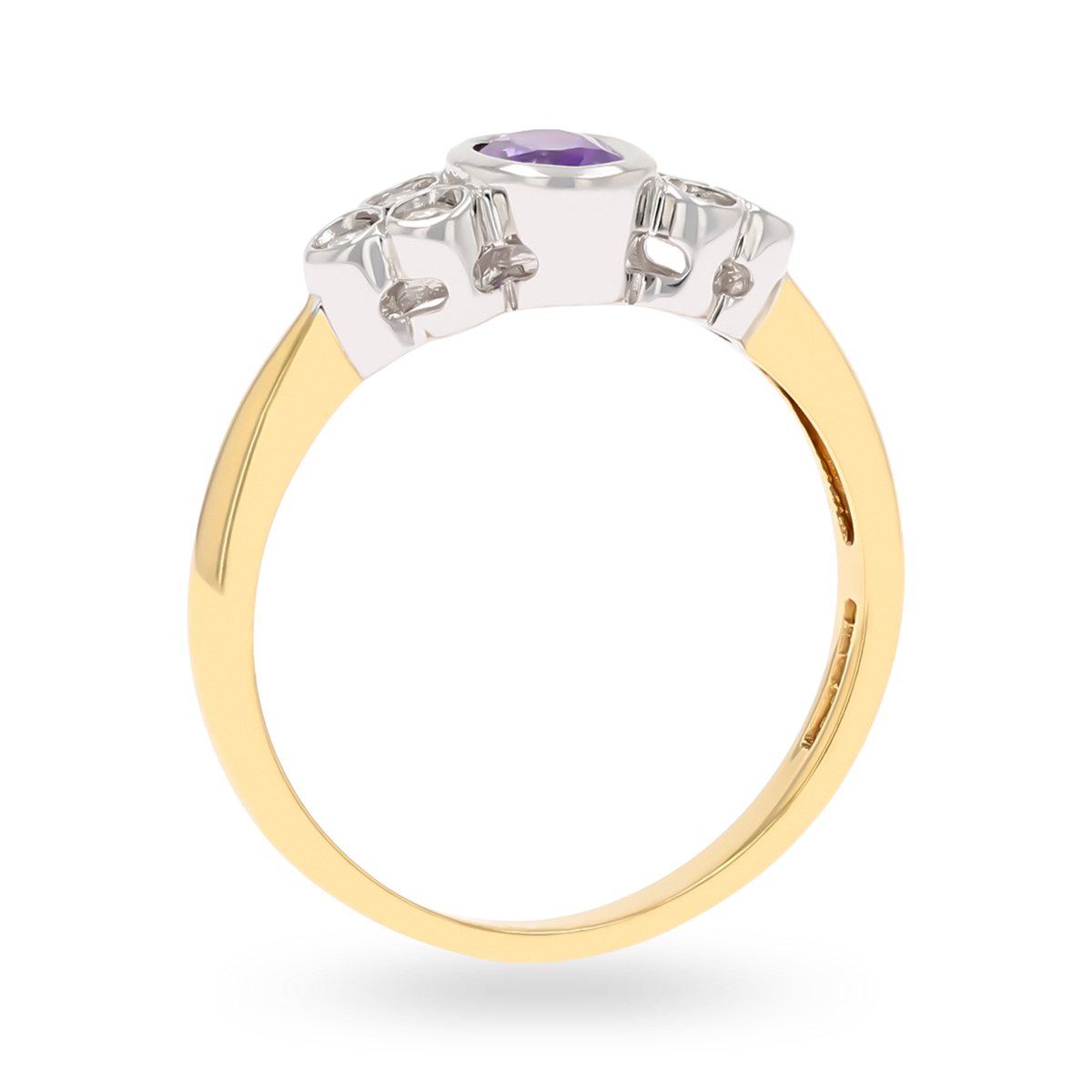 18ct Yellow Gold Amethyst & Diamond Bezel Set Seven Stone Ring