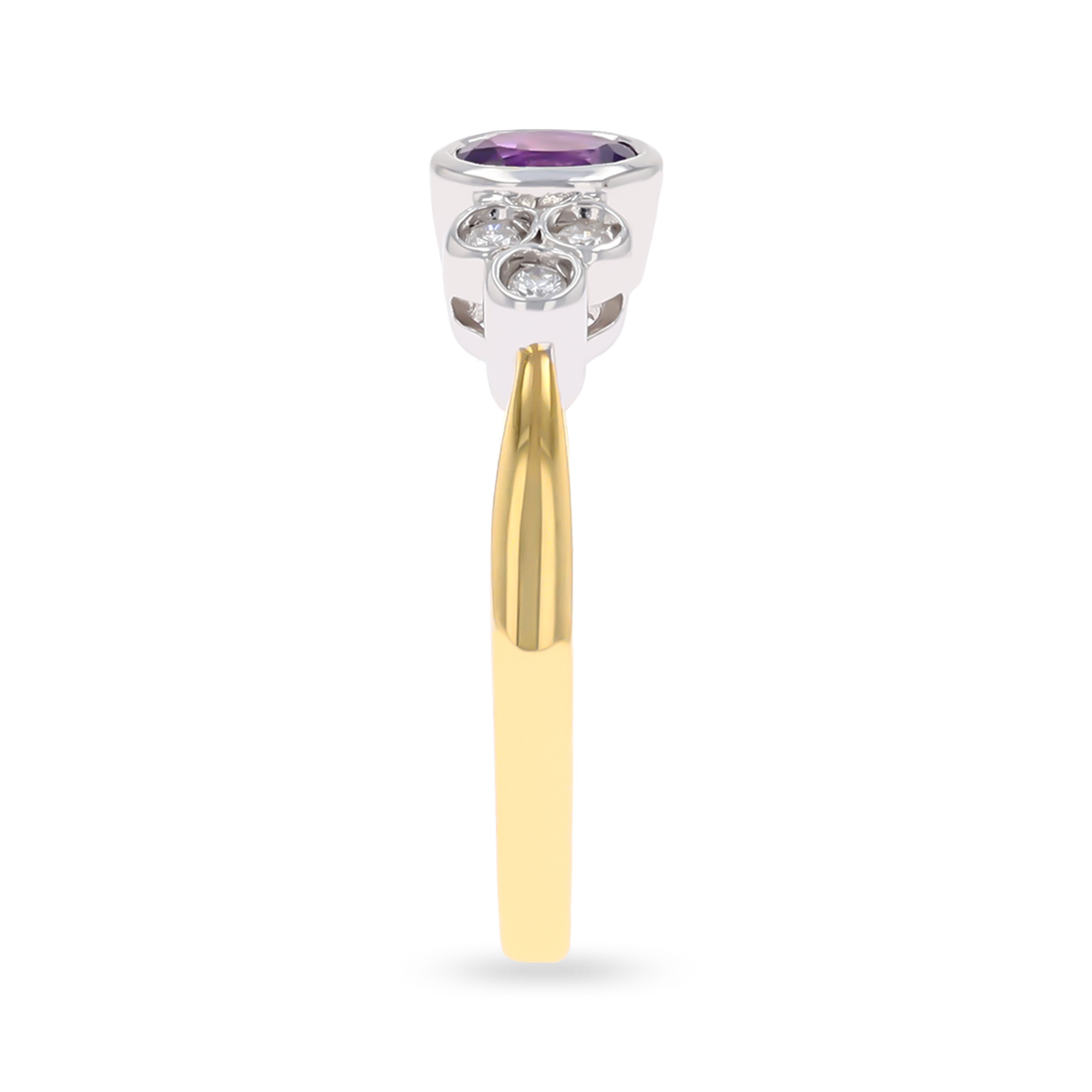 18ct Yellow Gold Amethyst & Diamond Bezel Set Seven Stone Ring