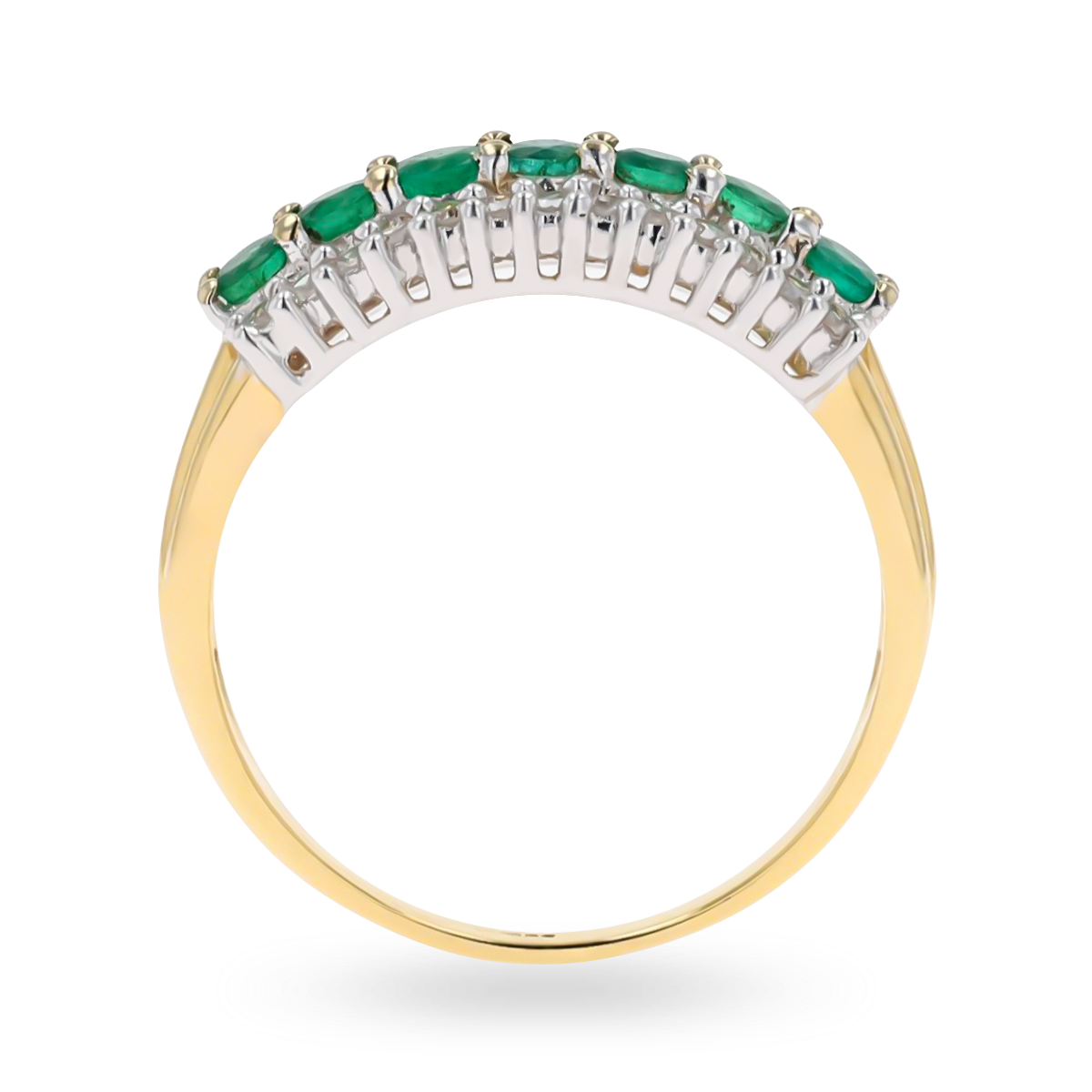 9ct Yellow Gold Emerald & Diamond Triple Row Ring