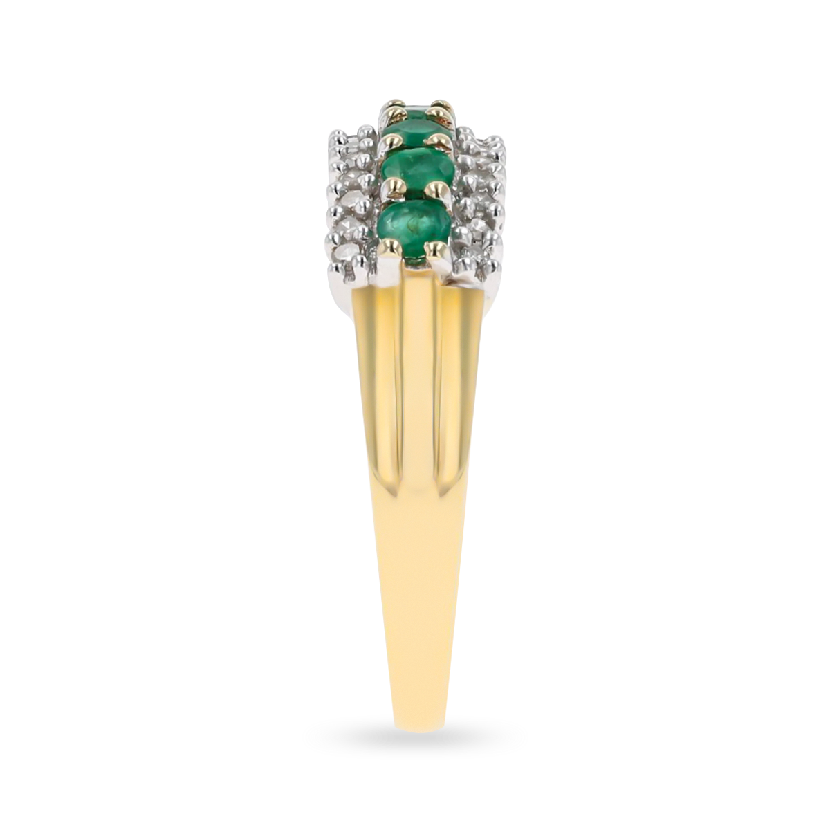 9ct Yellow Gold Emerald & Diamond Triple Row Ring