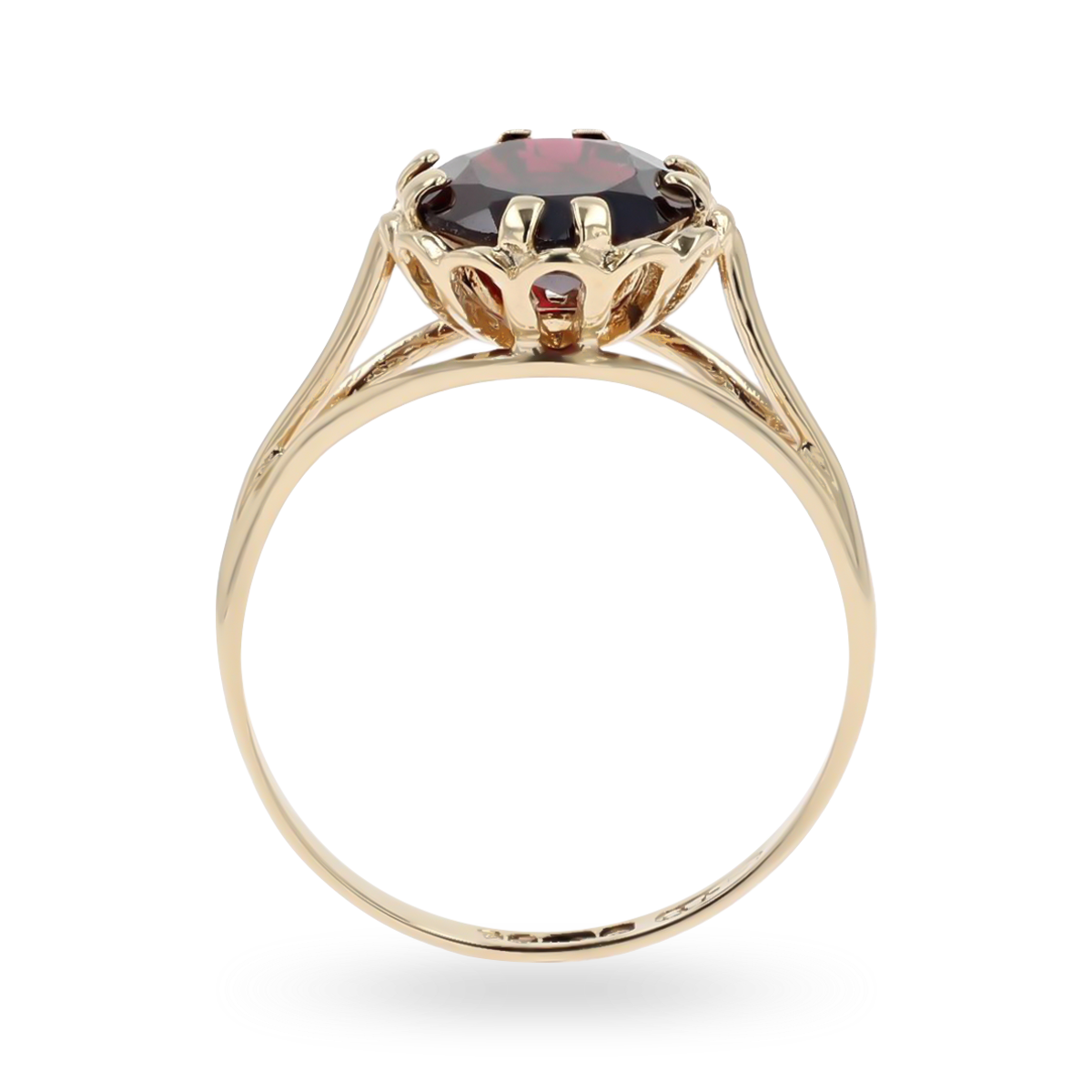 9ct Yellow Gold Garnet Lotus Solitaire Ring