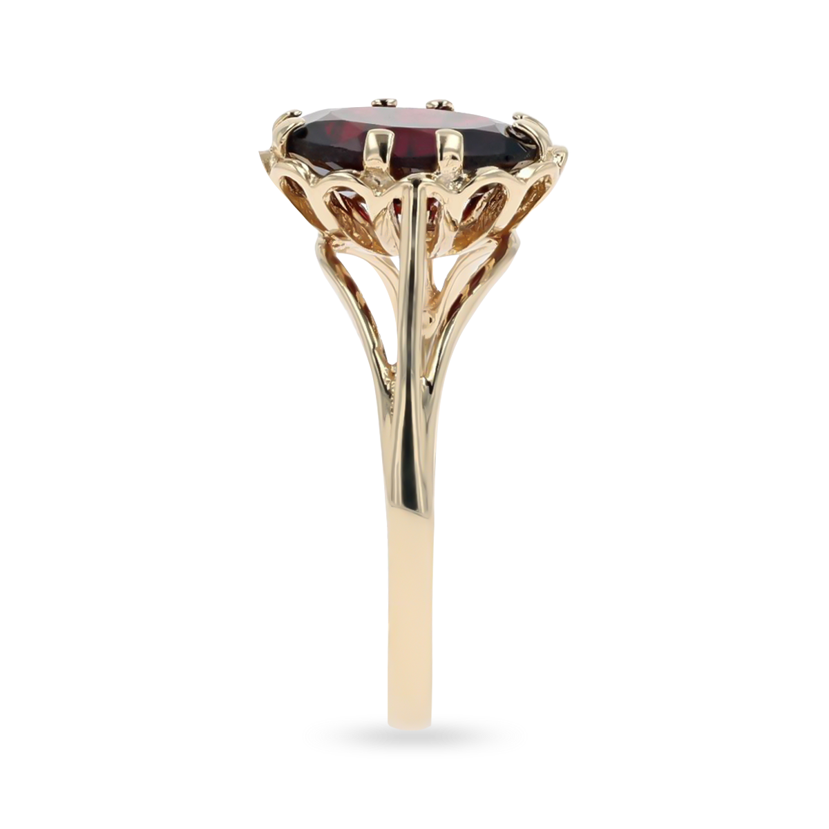 9ct Yellow Gold Garnet Lotus Solitaire Ring