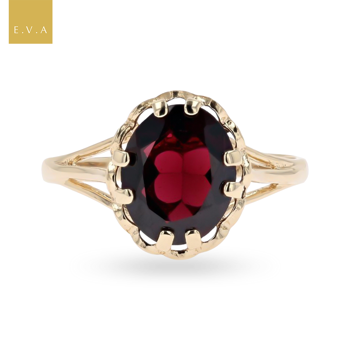 9ct Yellow Gold Garnet Lotus Solitaire Ring