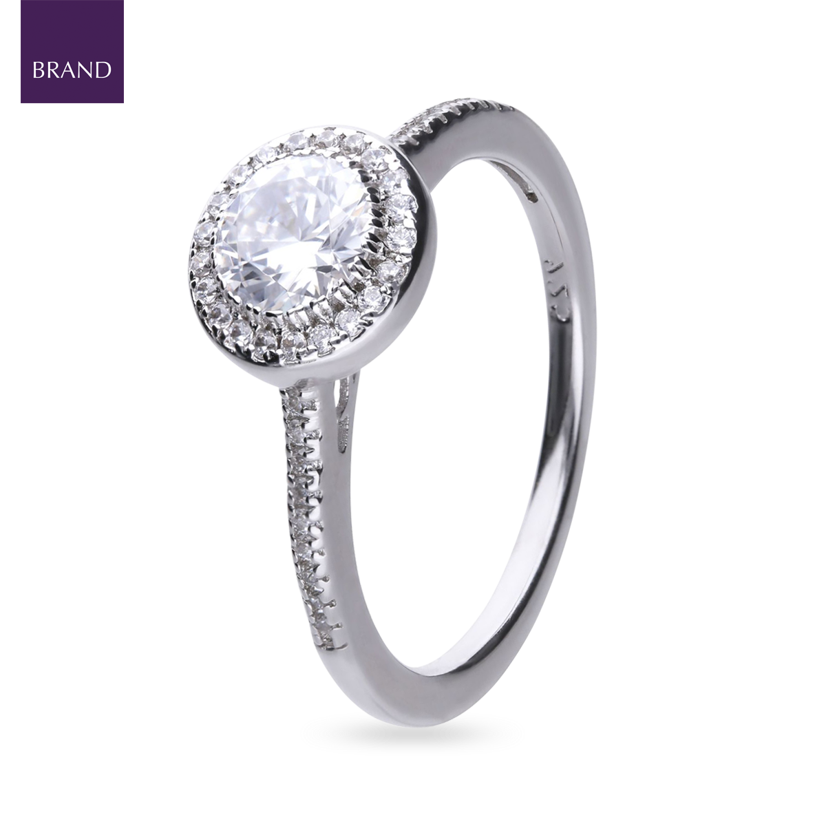 Sterling Silver Round Cubic Zirconia Halo and Shoulders Set Ring