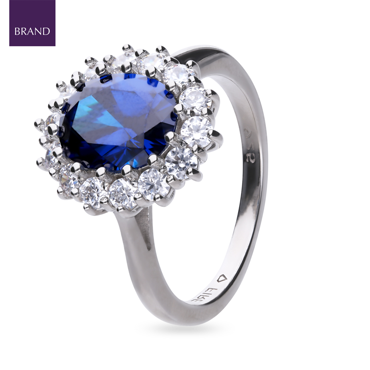 Sterling Silver Oval Shaped Blue Cubic Zirconia Cluster Ring