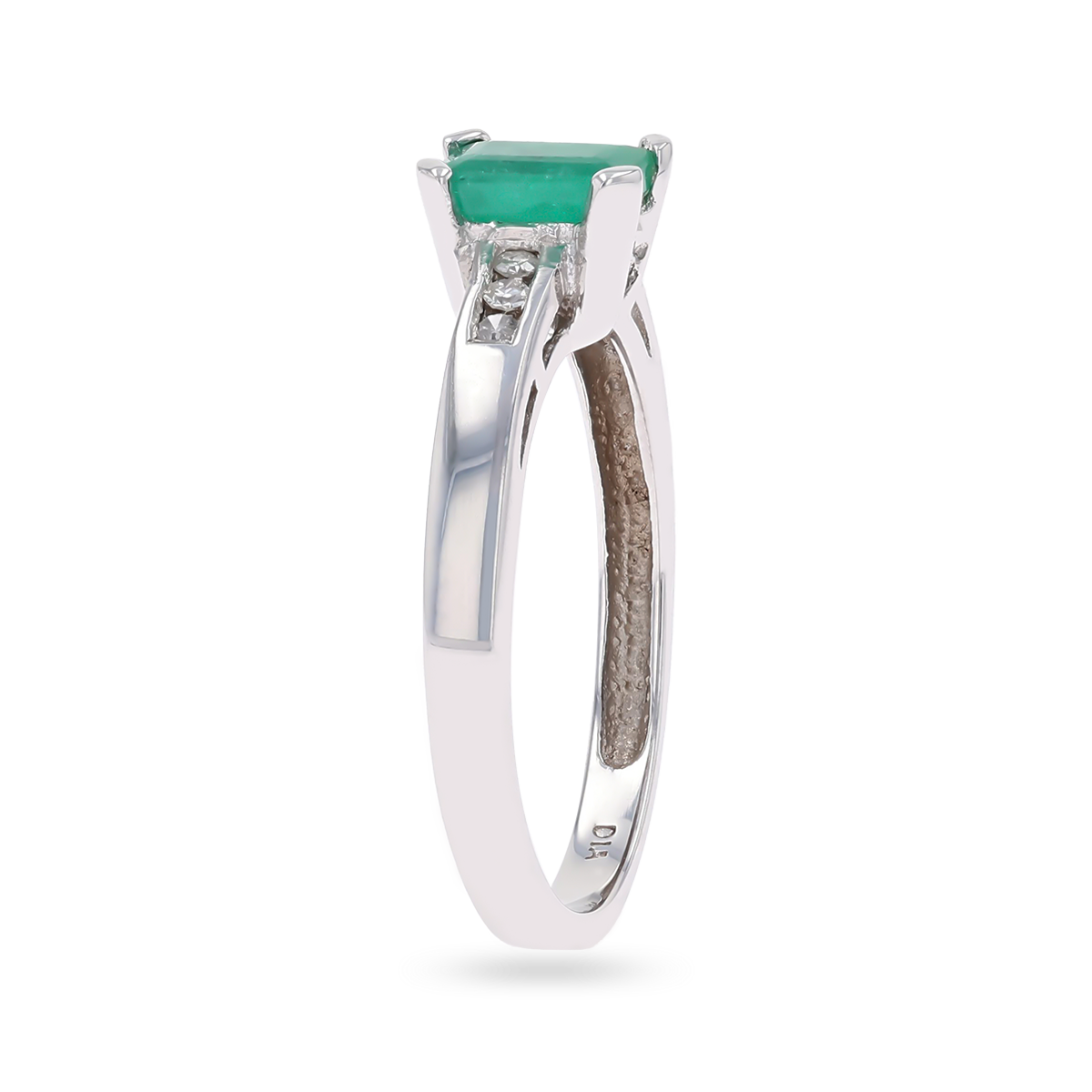 18ct White Gold Emerald Cut Emerald & Diamond Solitaire Ring