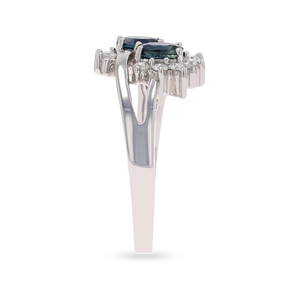 18ct White Gold Sapphire & Diamond Toi-et-Moi Cluster Ring