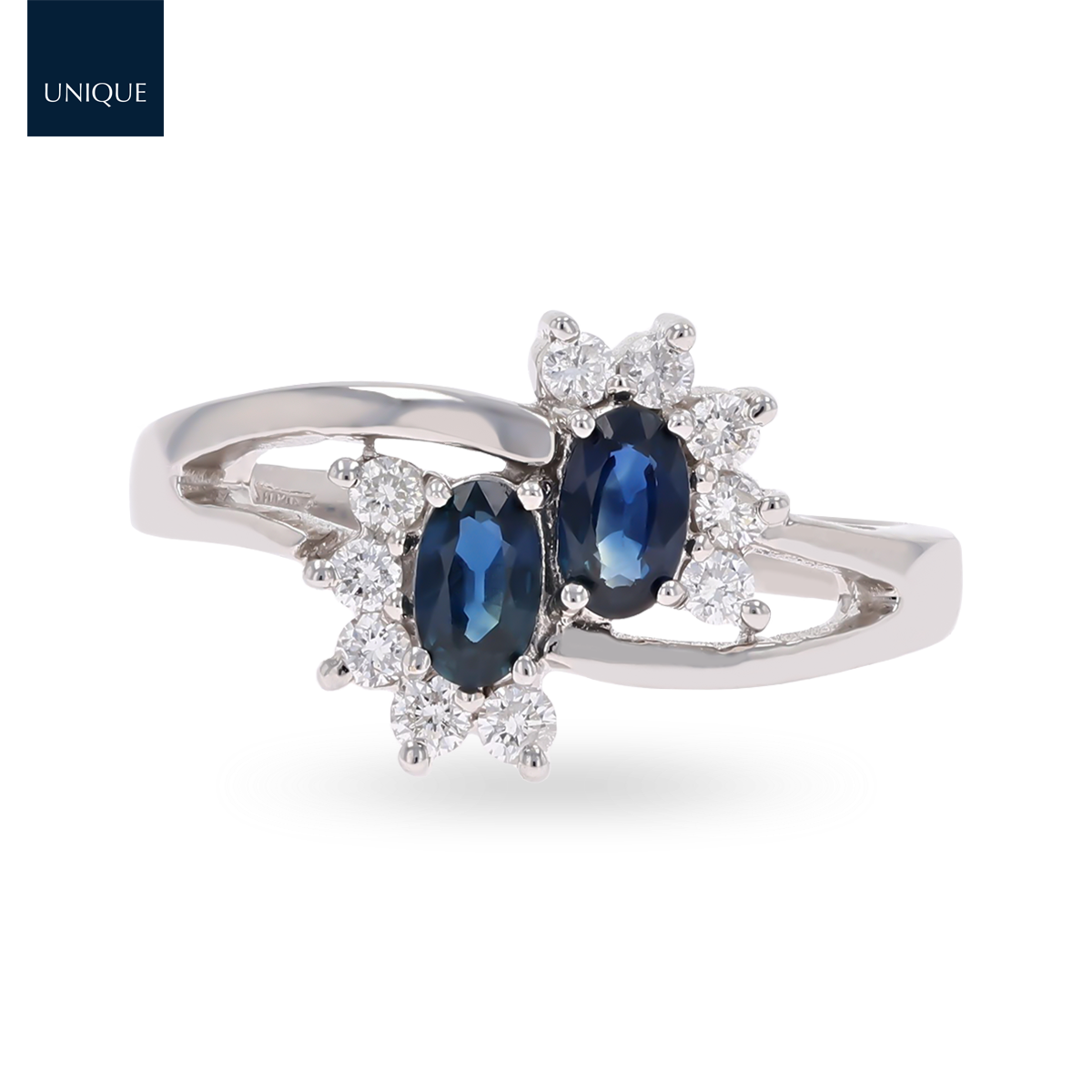 18ct White Gold Sapphire & Diamond Toi-et-Moi Cluster Ring