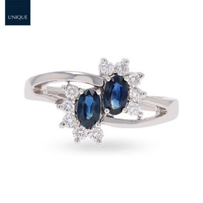 18ct White Gold Sapphire & Diamond Toi-et-Moi Cluster Ring