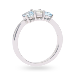 18ct White Gold Diamond & Aquamarine Trilogy Ring