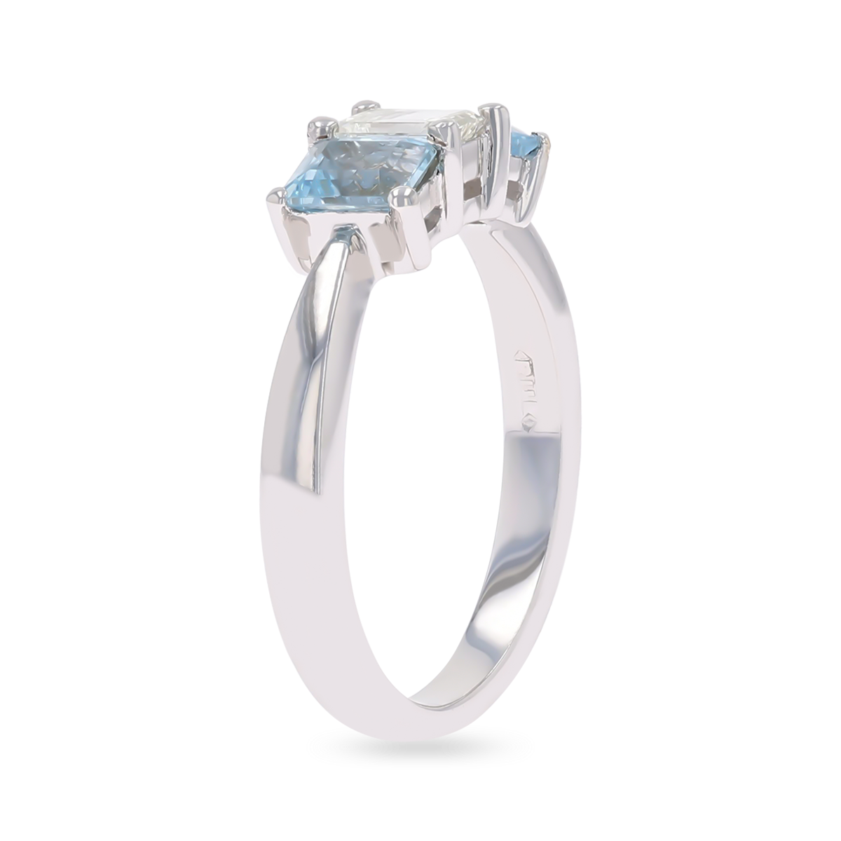 18ct White Gold Diamond & Aquamarine Trilogy Ring