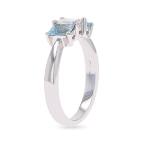 18ct White Gold Diamond & Aquamarine Trilogy Ring