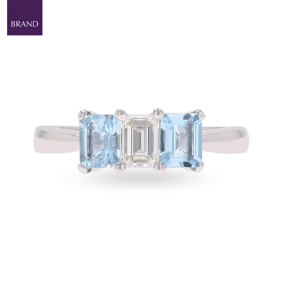 18ct White Gold Diamond & Aquamarine Trilogy Ring