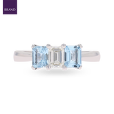 18ct White Gold Diamond & Aquamarine Trilogy Ring