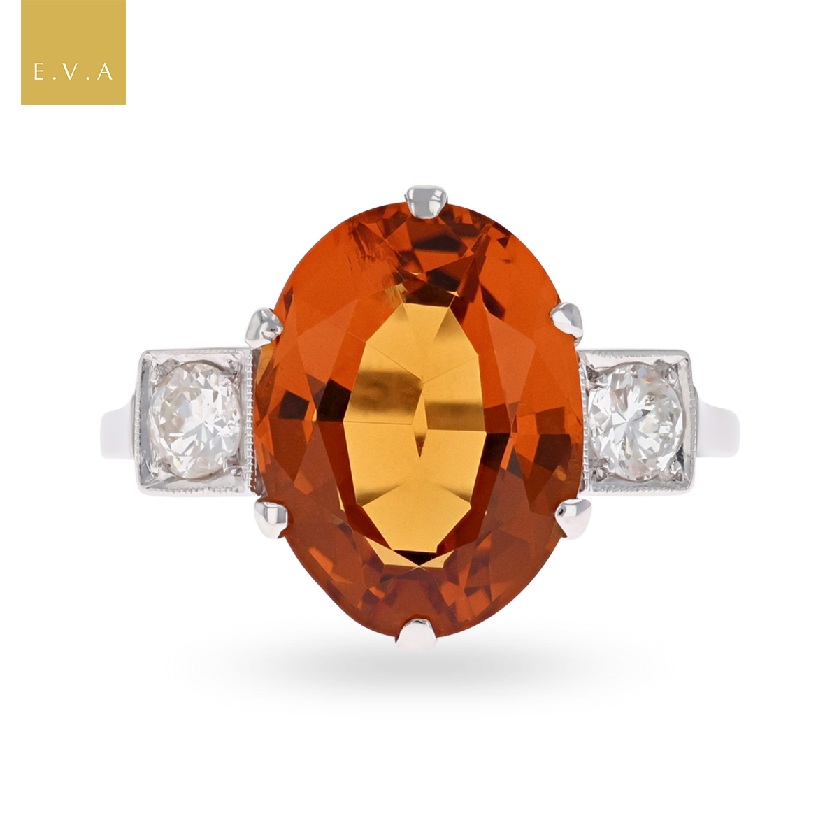 18ct White Gold & Platinum Citrine & Diamond Trilogy Edwardian Ring