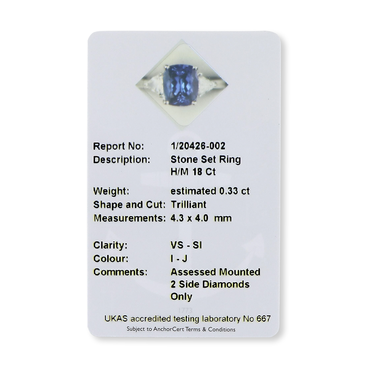 18ct White Gold Cushion Shaped Certified Tanzanite & Diamond Trilogy Ring - Diamond Certificate