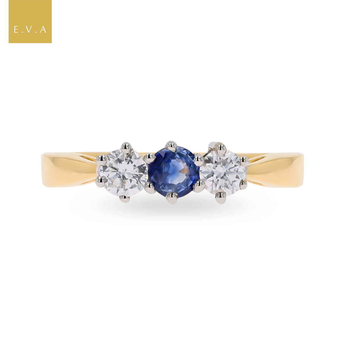18ct Yellow Gold Sapphire & Diamond Trilogy Ring