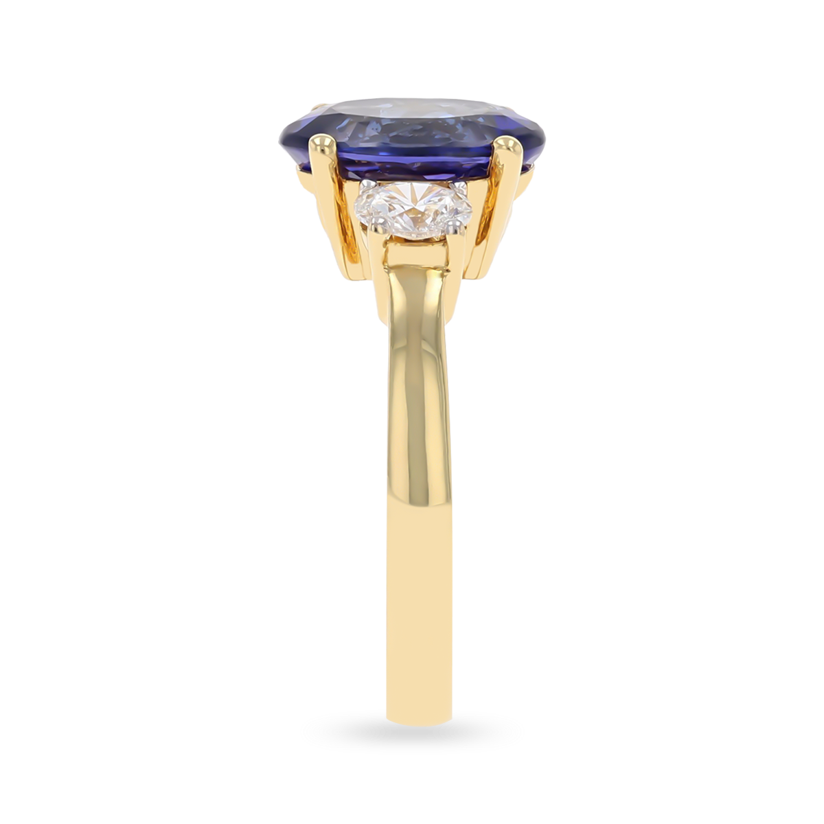 18ct White Gold Oval Shaped Tanzanite & Diamond Trilogy Ring