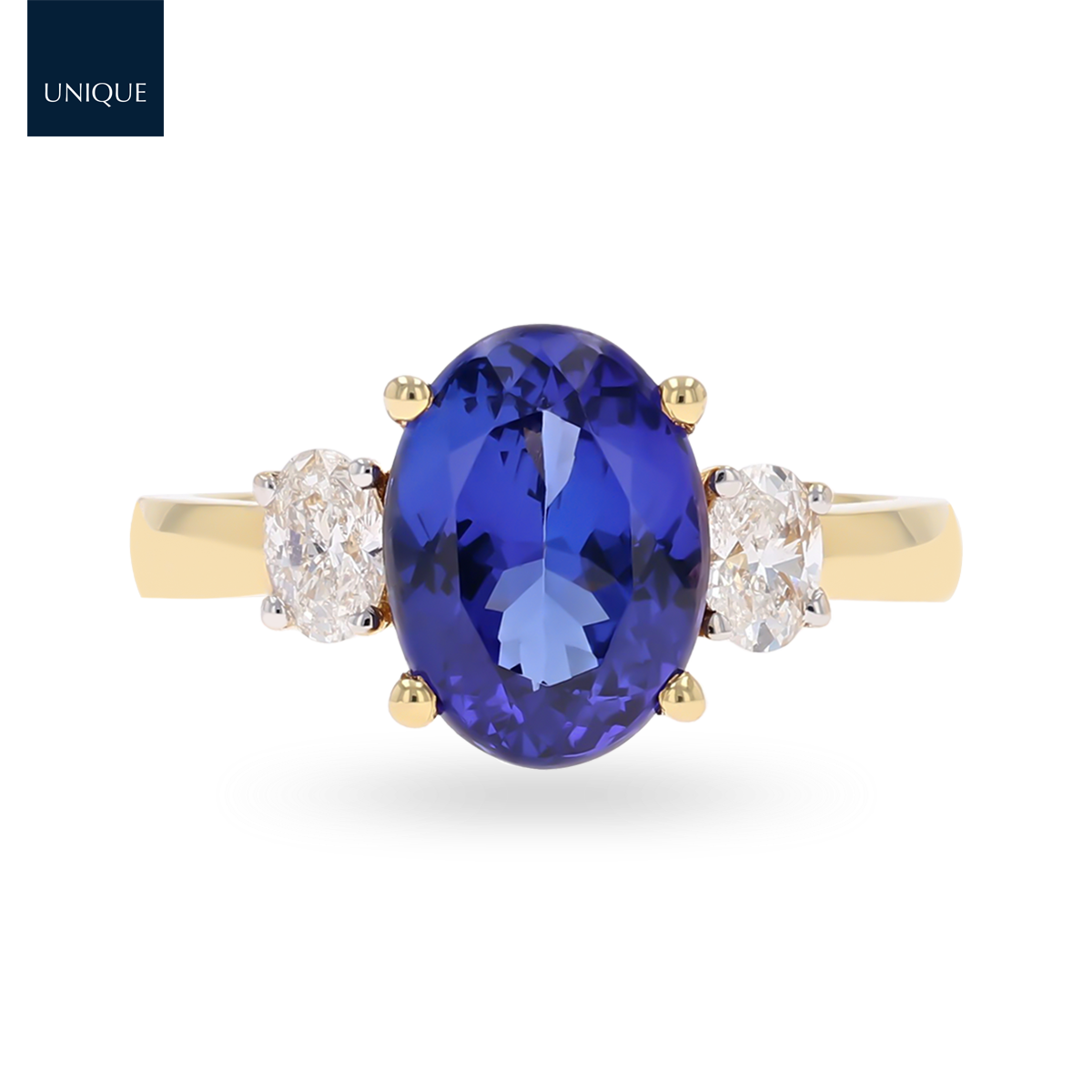 18ct White Gold Oval Shaped Tanzanite & Diamond Trilogy Ring