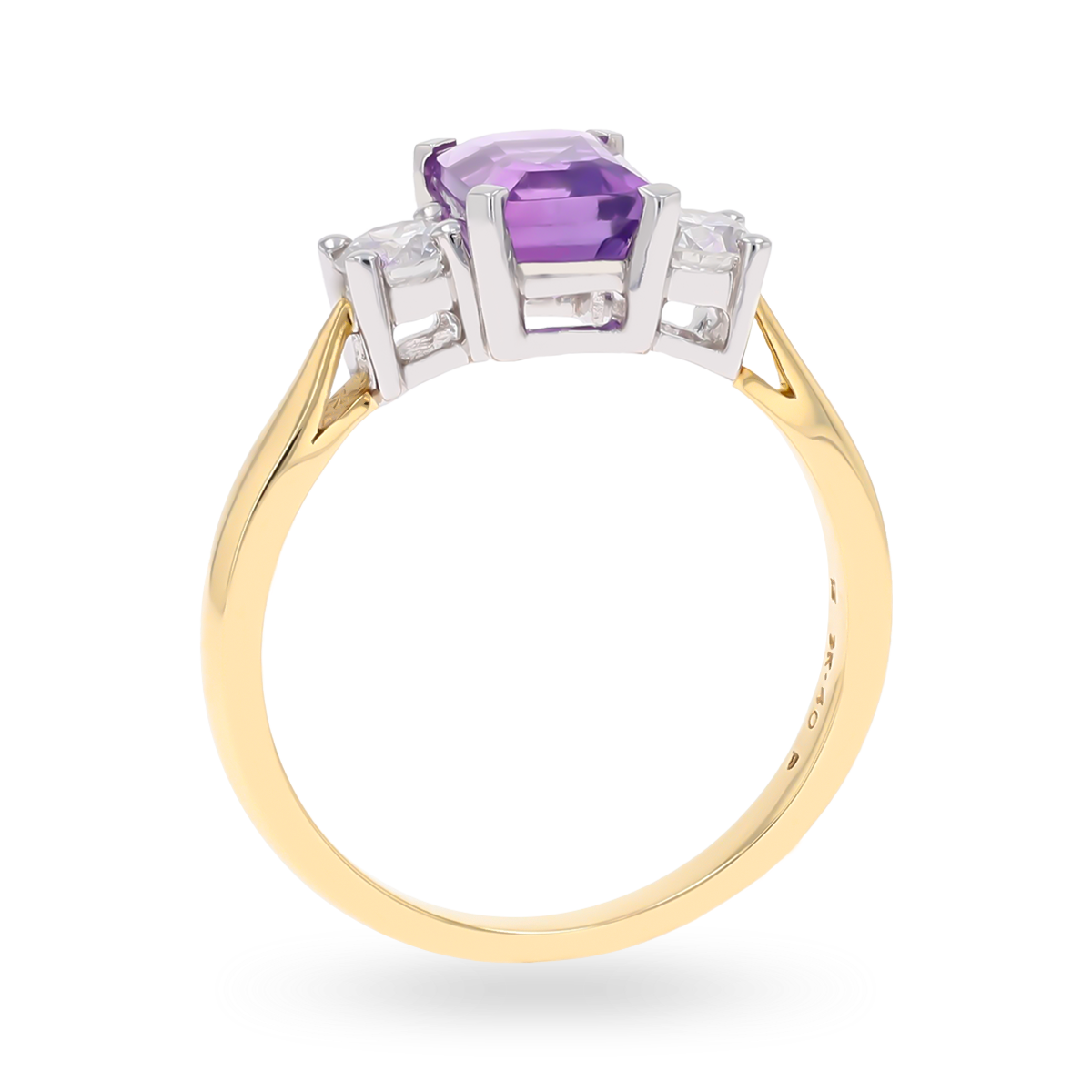 9ct Yellow Gold Amethyst & Diamond Trilogy Ring