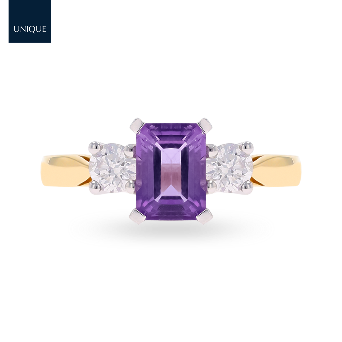 9ct Yellow Gold Amethyst & Diamond Trilogy Ring