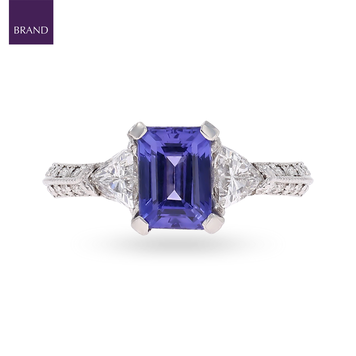 Platinum Emerald Cut Certified 1.32ct Tanzanite & Diamond Trilogy Ring