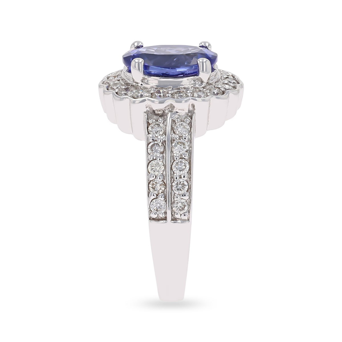 14ct White Gold Oval Shaped Tanzanite & Diamond Cluster Ring
