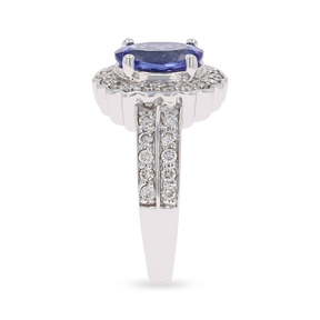 14ct White Gold Oval Shaped Tanzanite & Diamond Cluster Ring