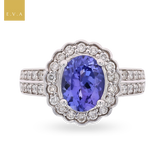 14ct White Gold Oval Shaped Tanzanite & Diamond Cluster Ring