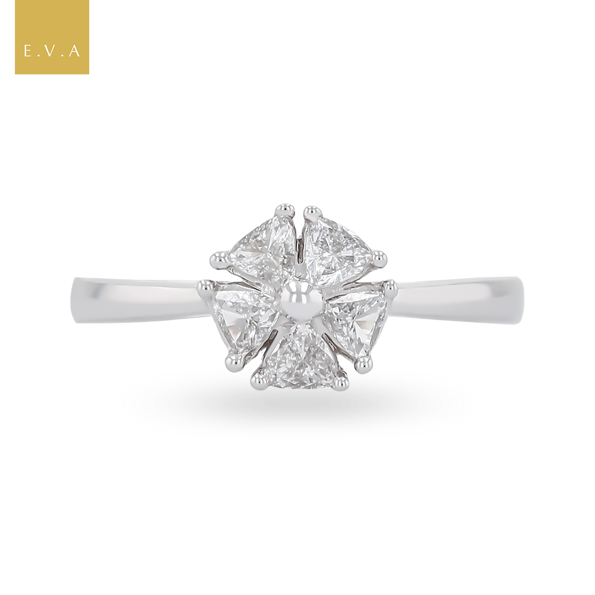 18ct White Gold Trilliant Cut 0.65ct Diamond Flower Ring