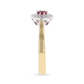 18ct Yellow Gold Ruby & Diamond Flower Cluster Ring