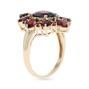 9ct Yellow Gold Garnet Marquise Shaped Cluster Ring