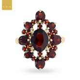 9ct Yellow Gold Garnet Marquise Shaped Cluster Ring