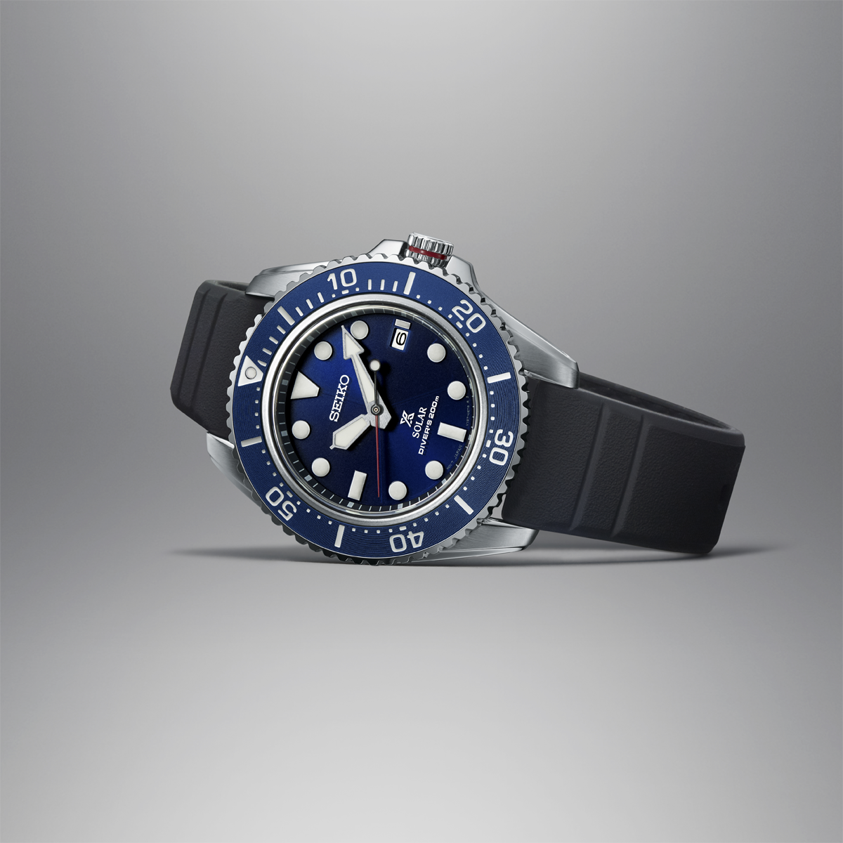 Seiko Prospex Solar Diver, Blue Bezel with Black Silicone Strap - SNE593P1