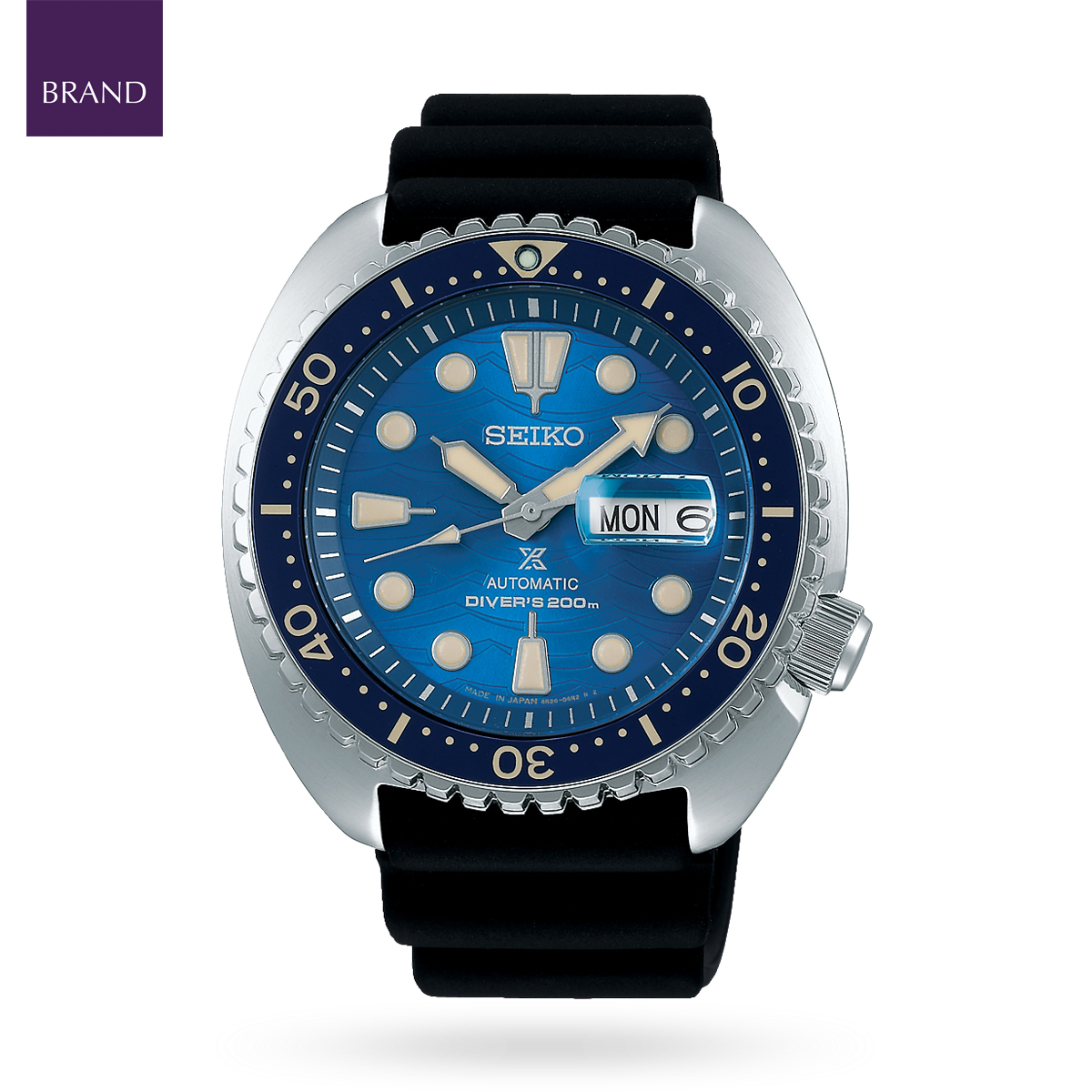 Seiko Prospex “Save The Ocean” Turtle Diver, Navy Bezel with Black Silicone Strap - SRPE07K1
