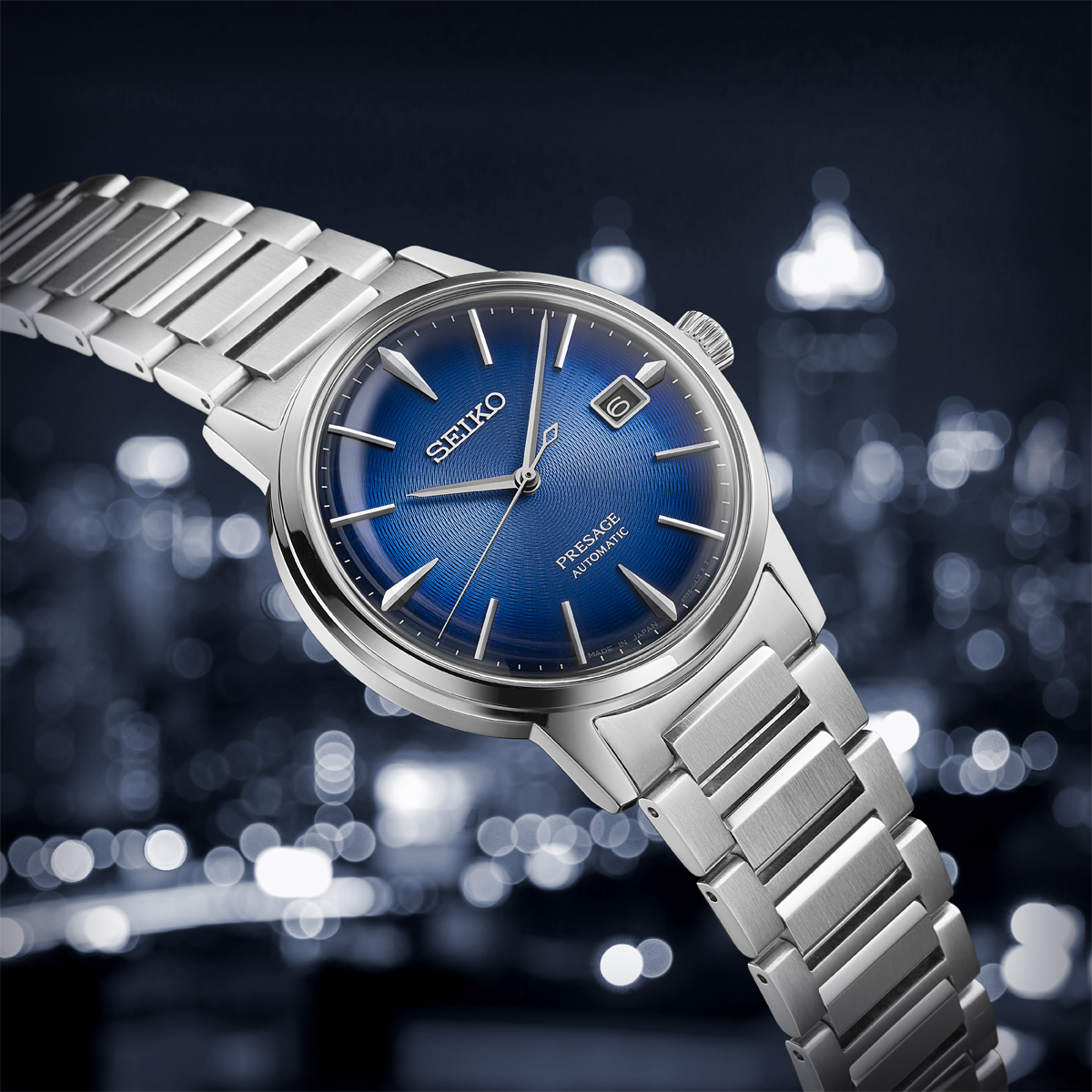 Seiko Presage Cocktail Time “The Aviation”, Blue Dial with Stainless Steel Bracelet - SRPJ13J1