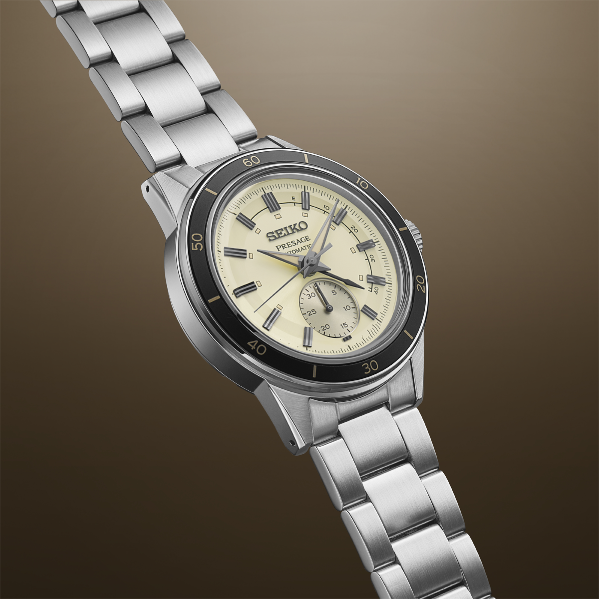 Seiko Presage Style 60s, Black Bezel with Stainless Steel Bracelet - SSA447J1