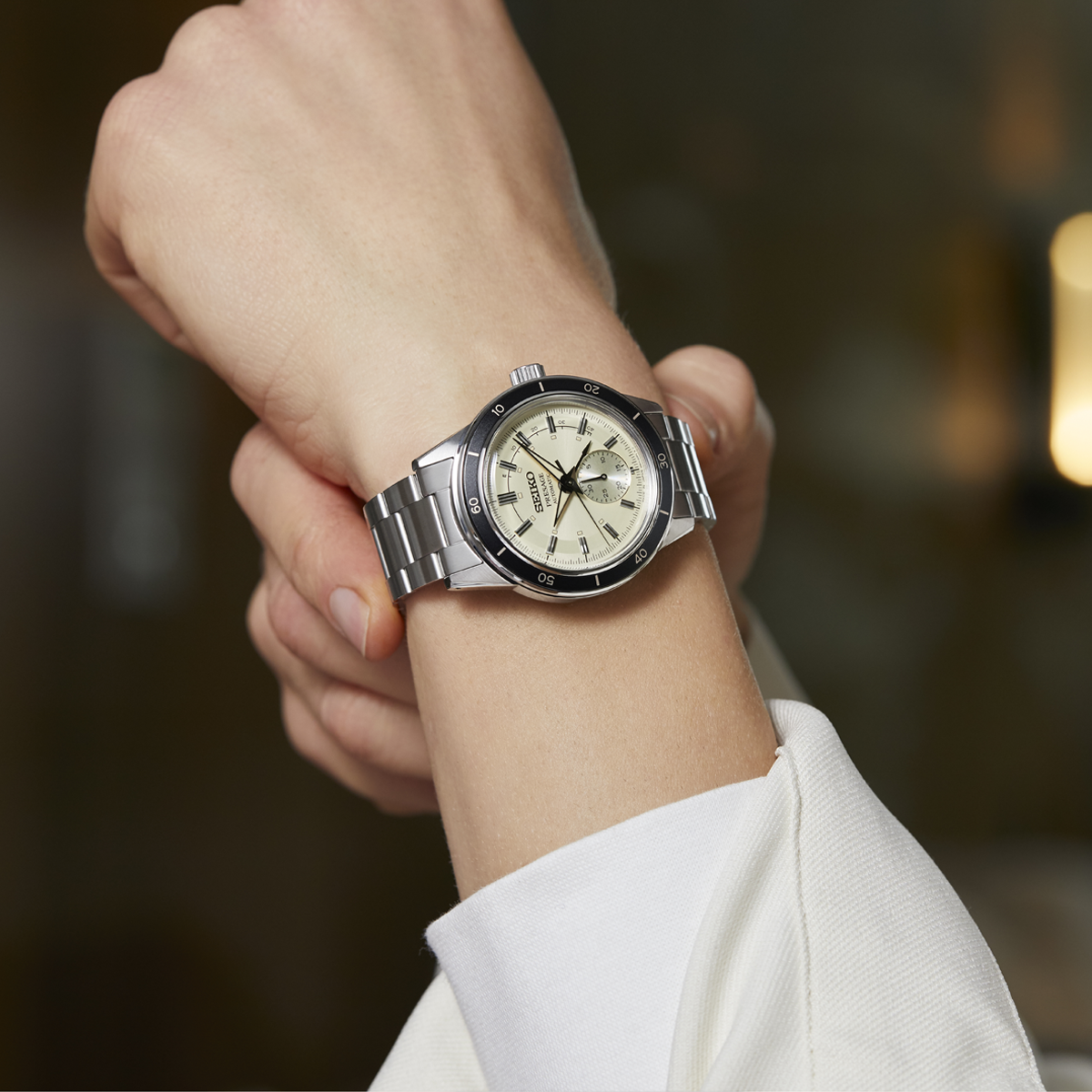 Seiko Presage Style 60s, Black Bezel with Stainless Steel Bracelet - SSA447J1