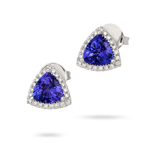 18ct White Gold Tanzanite & Diamond Trilliant Halo Earrings