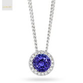 18ct White Gold Tanzanite & Diamond Round Halo Pendant