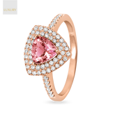 18ct Rose Gold Morganite & Diamond Double Halo With Shoulders Ring