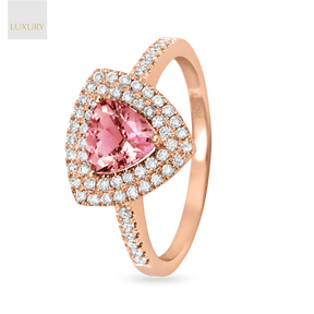 18ct Rose Gold Morganite & Diamond Double Halo With Shoulders Ring