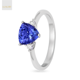 18ct White Gold Trilliant Cut Tanzanite & Diamond Trilogy Ring