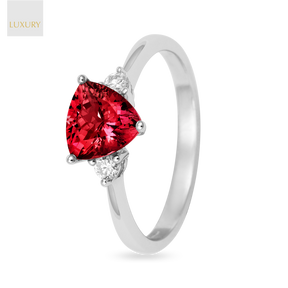 18ct White Gold Rubellite Tourmaline & Diamond Trilogy Ring