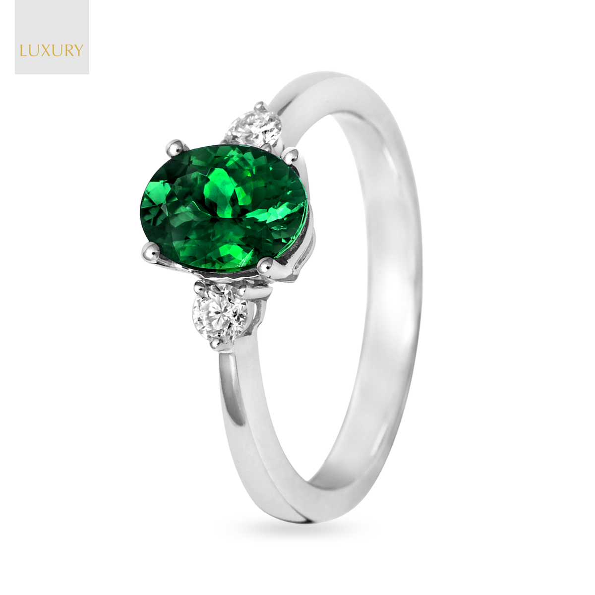 18ct White Gold Green Tourmaline & Diamond Trilogy Ring