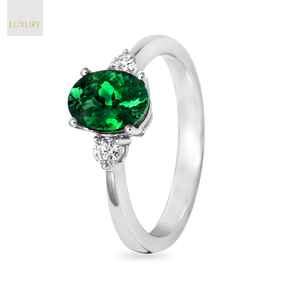 18ct White Gold Green Tourmaline & Diamond Trilogy Ring