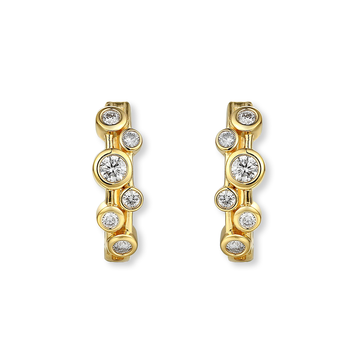 18ct Yellow Gold Two Strand 0.42cts Diamond Bubble Half Set Hoop Earrings