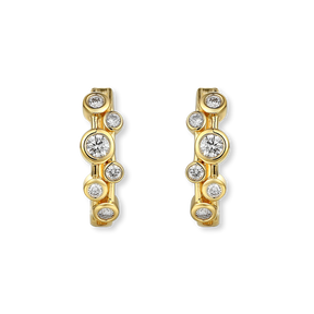 18ct Yellow Gold Two Strand 0.42cts Diamond Bubble Half Set Hoop Earrings
